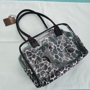 Treska clear and gray giraffe print 4 in 1 cosmetic bags NWOT